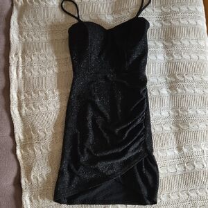 Windsor Black Sparkle Ruched Mini Dress - NWOT